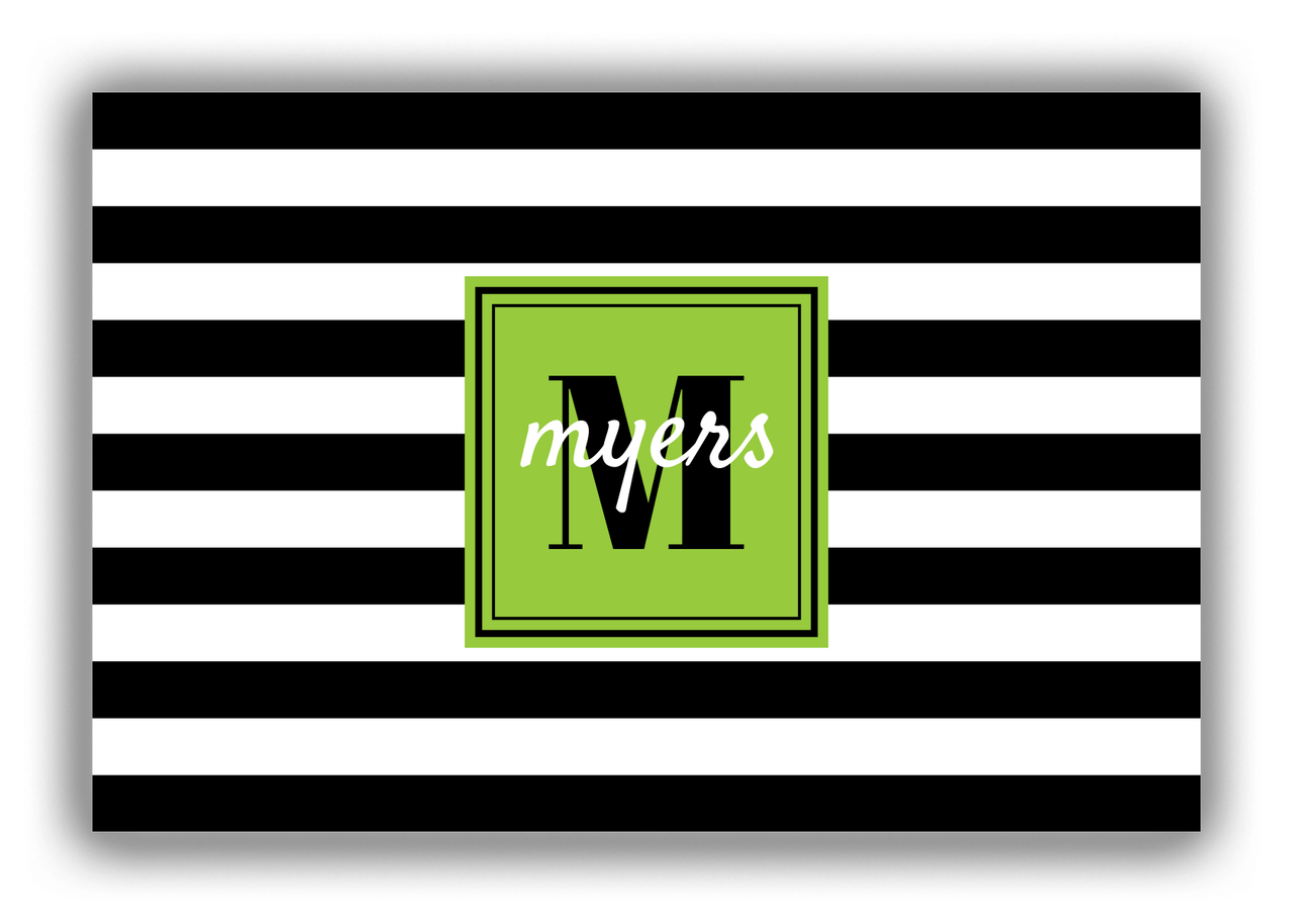 Personalized Horizontal Stripes Canvas Wrap & Photo Print - Black with Square Nameplate - Front View