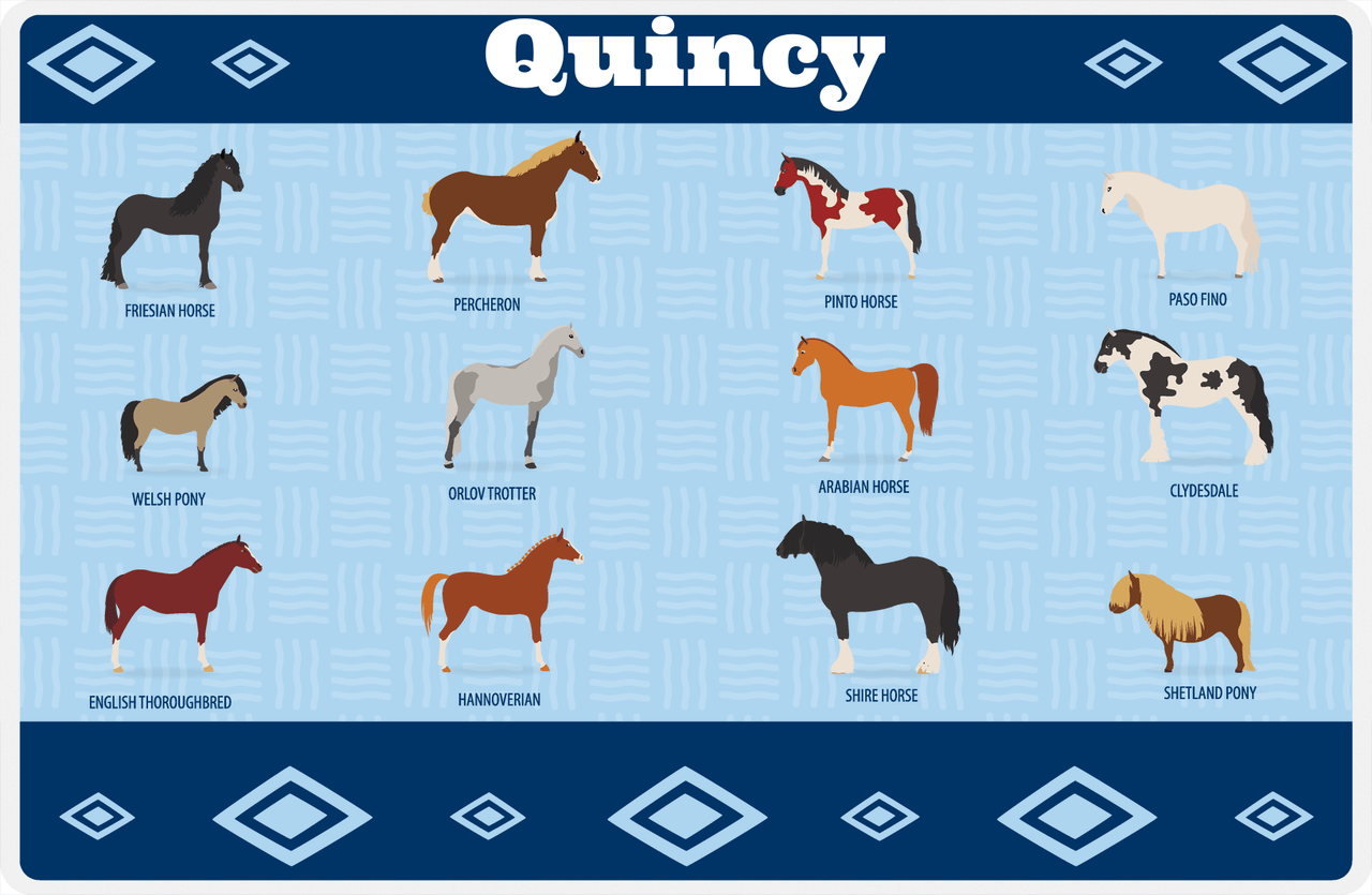 Personalized Horse Placemat XIV - Diamond Breeds - Blue Background -  View