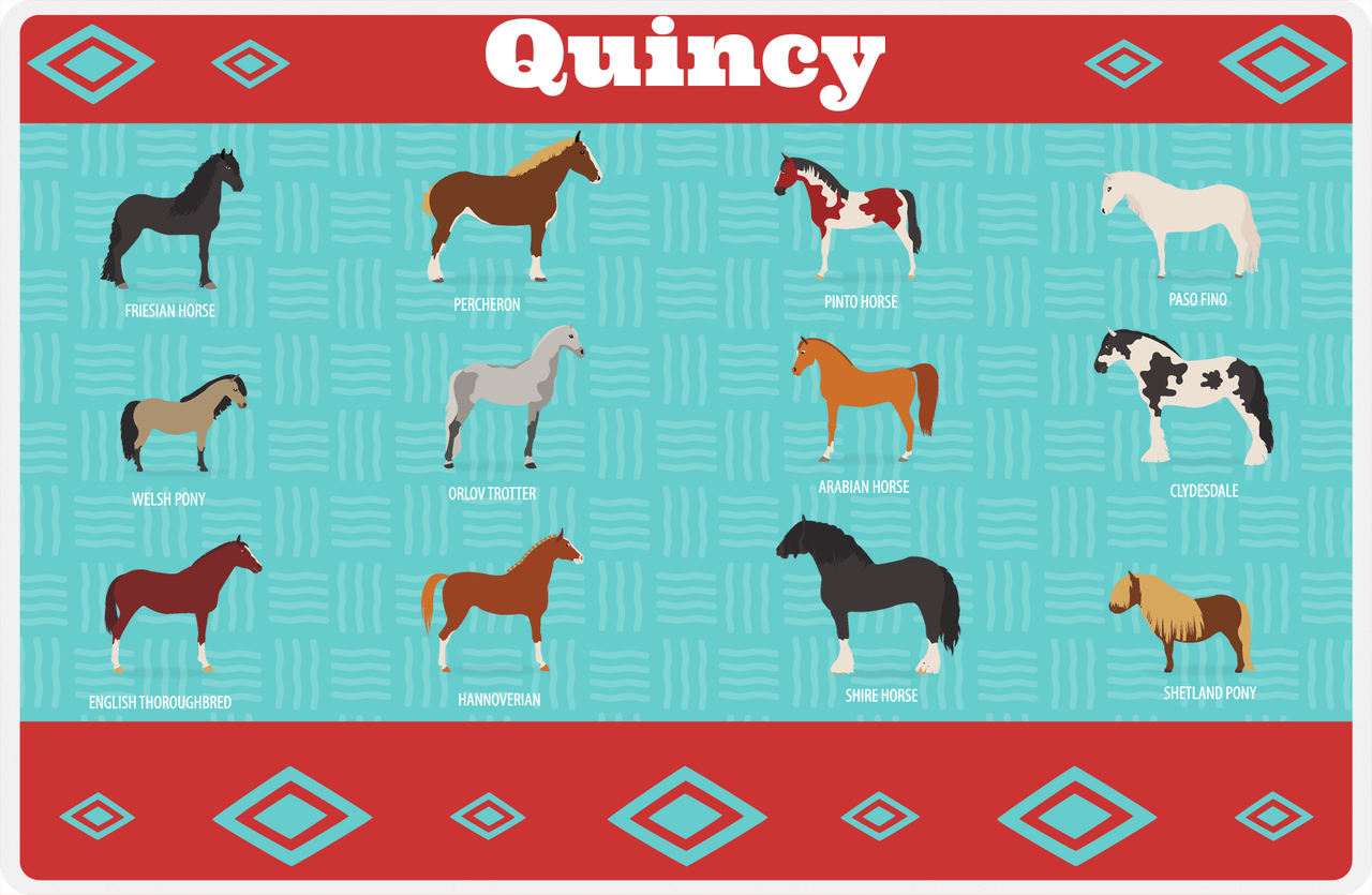 Personalized Horse Placemat XIV - Diamond Breeds - Teal Background -  View