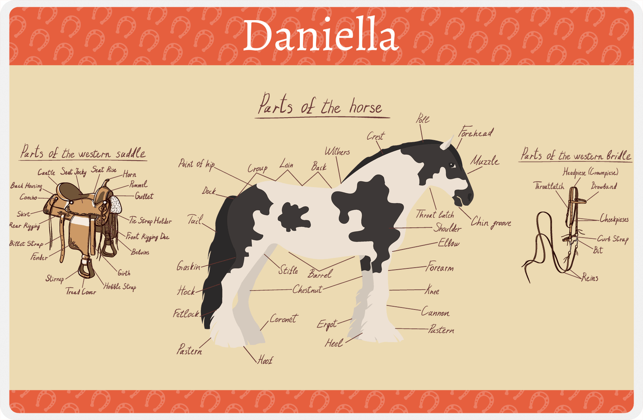 Personalized Horse Placemat XV - Horse Diagram - Clydesdale -  View