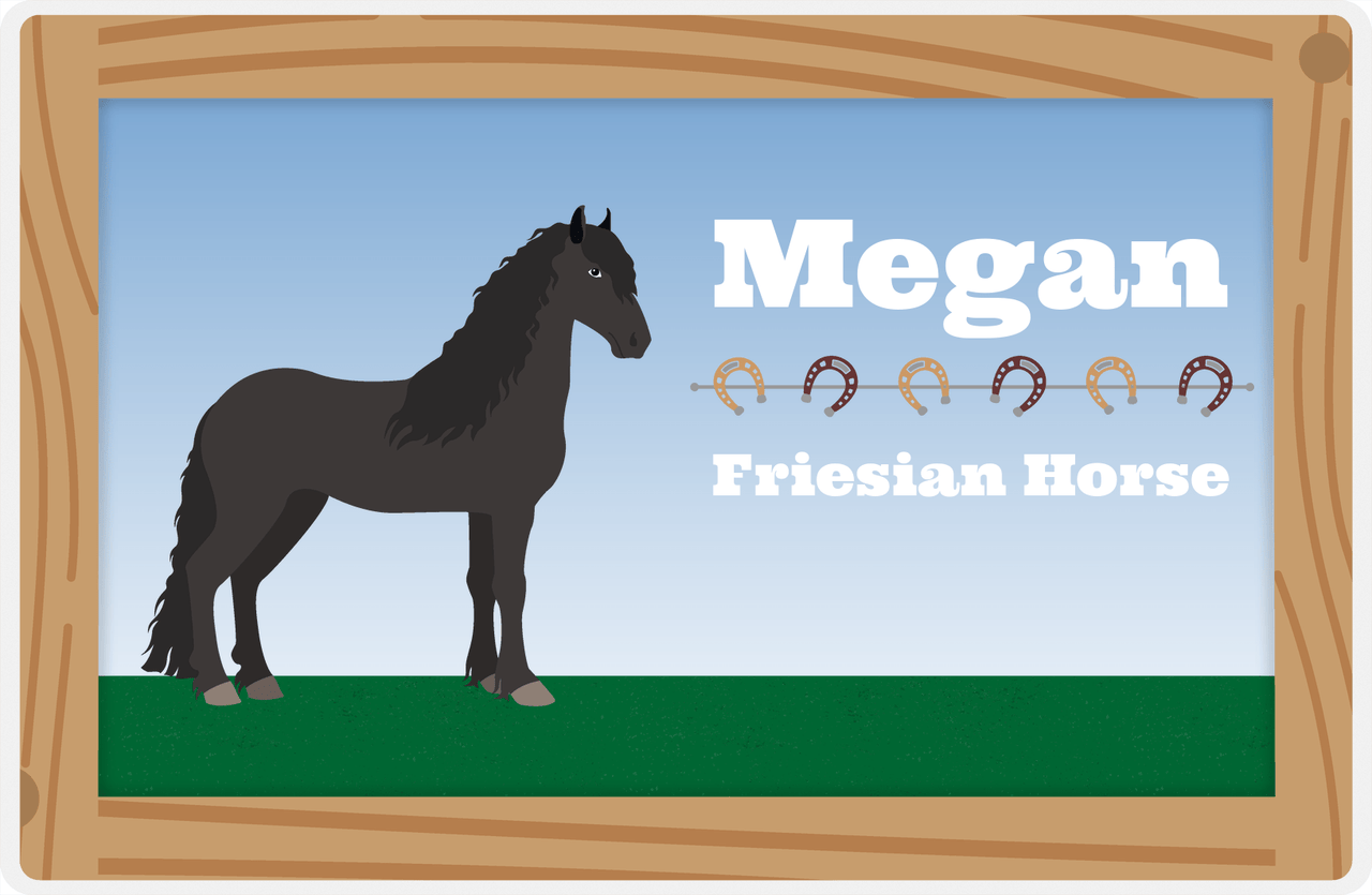 Personalized Horse Placemat XVI - Wood Border - Friesian Horse -  View