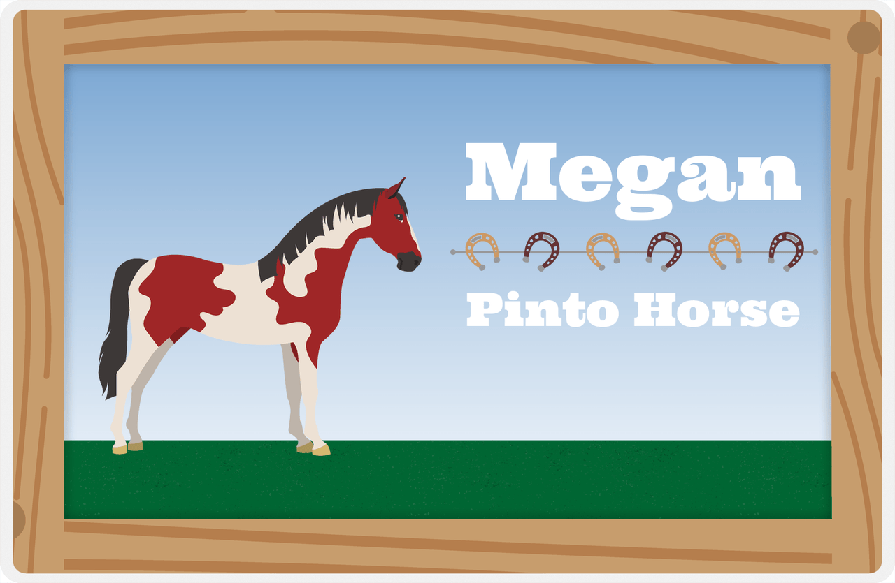 Personalized Horse Placemat XVI - Wood Border - Pinto Horse -  View