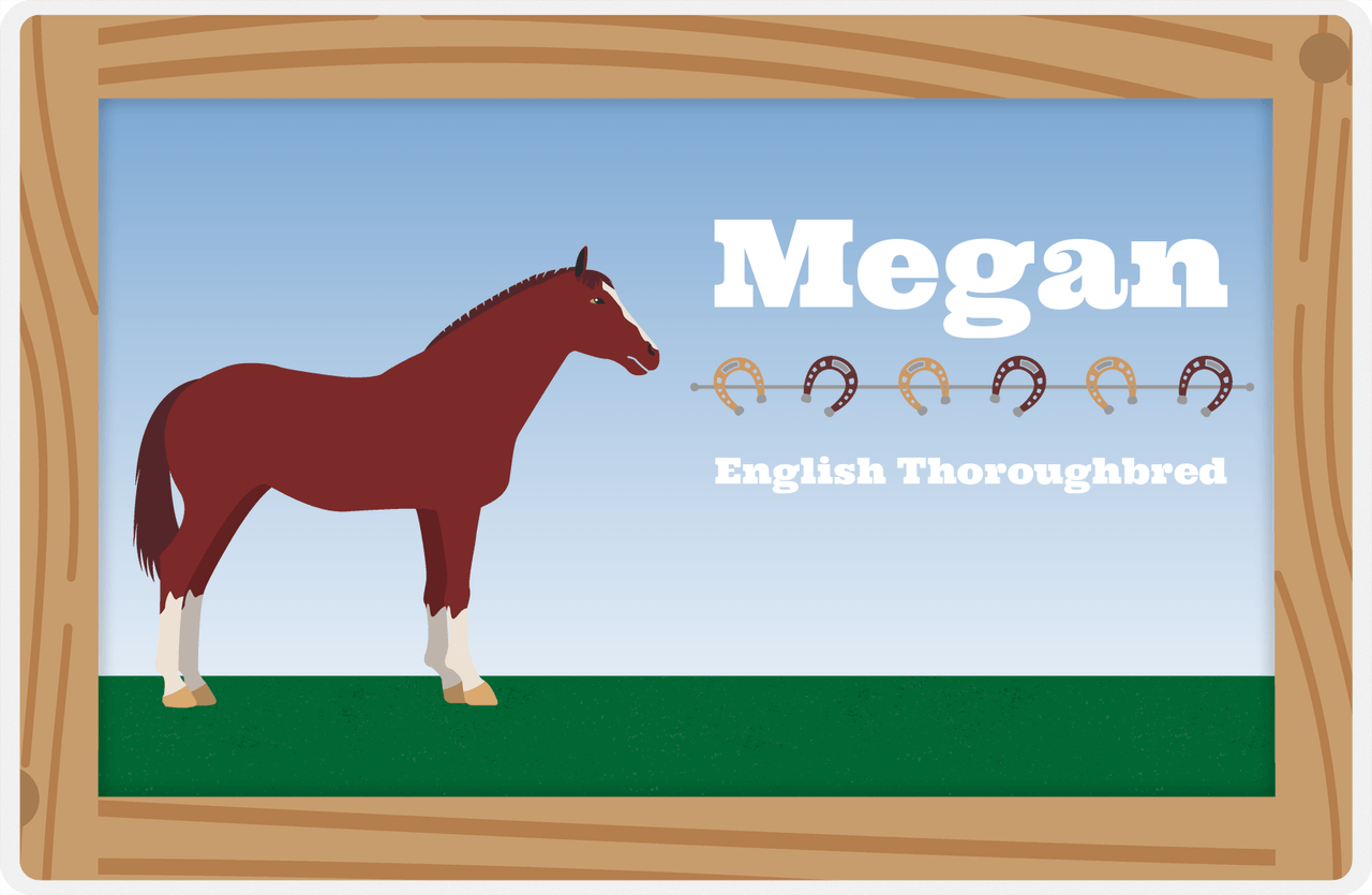 Personalized Horse Placemat XVI - Wood Border - English Thoroughbred -  View