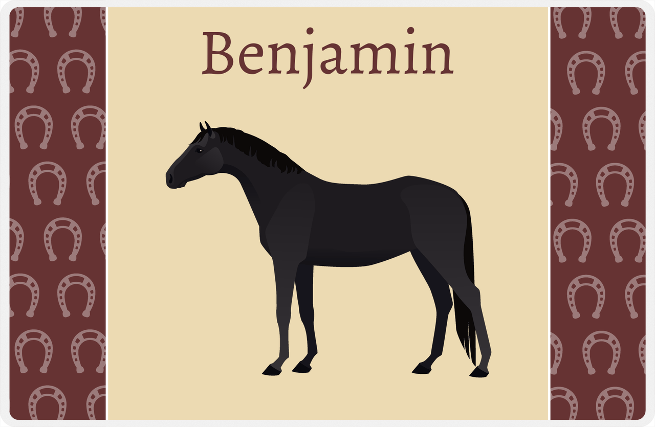 Personalized Horse Placemat IV - Light Brown Background - Black Horse -  View