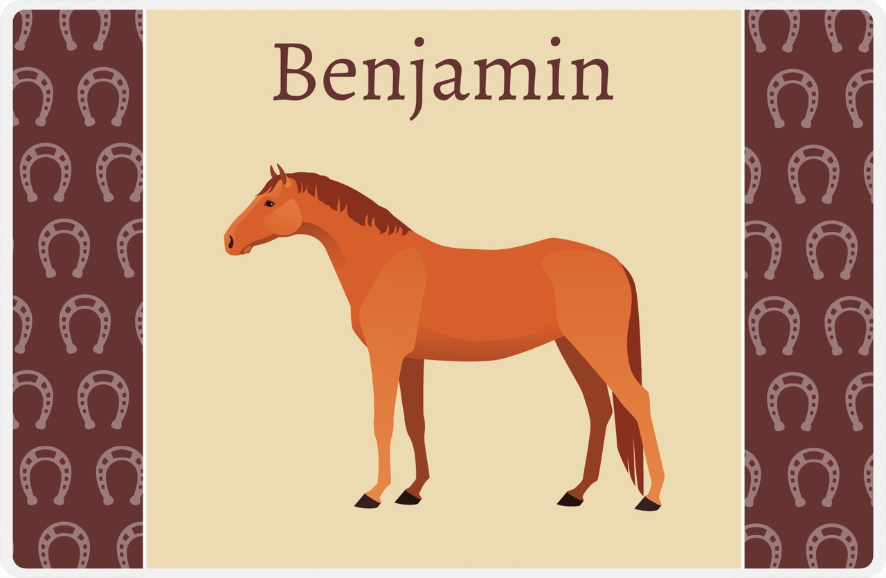 Personalized Horse Placemat IV - Light Brown Background - Chestnut Horse -  View
