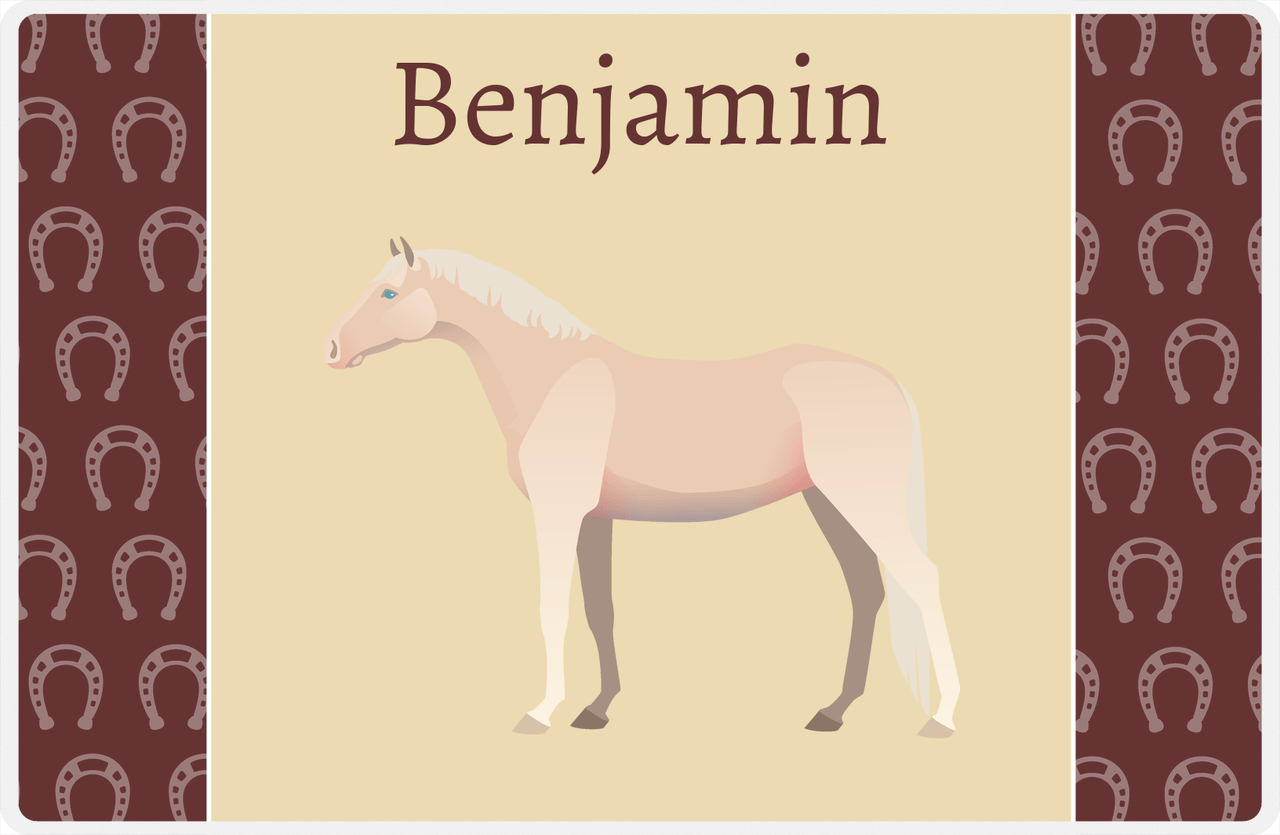 Personalized Horse Placemat IV - Light Brown Background - Cremello Horse -  View