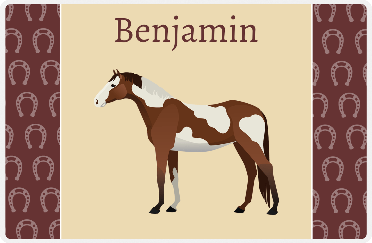 Personalized Horse Placemat IV - Light Brown Background - Skewbald Horse -  View