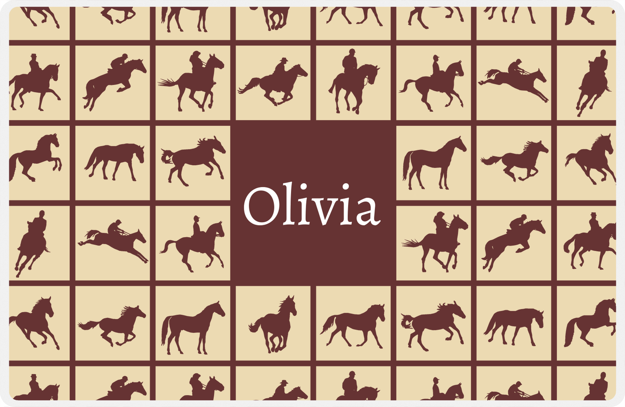 Personalized Horse Placemat VII - Horses Squared - Brown Background -  View