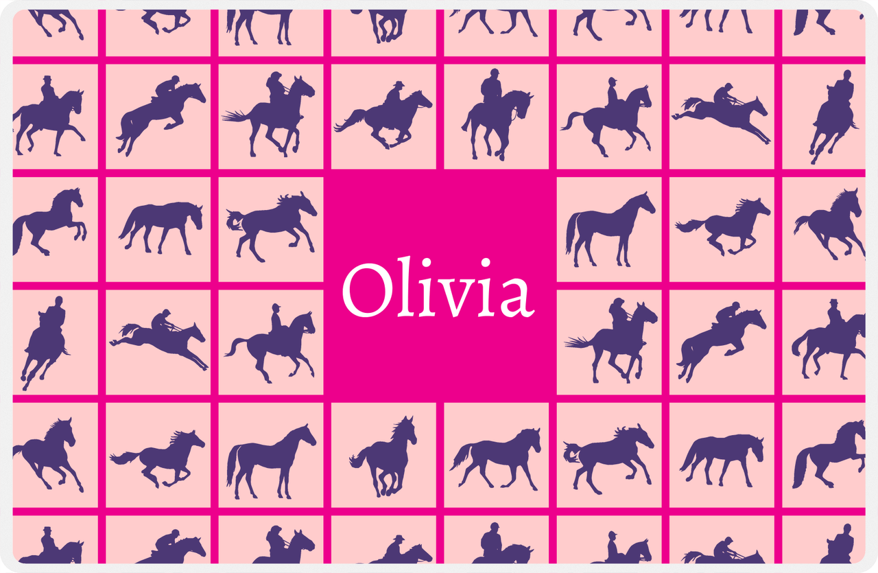 Personalized Horse Placemat VII - Horses Squared - Pink Background -  View
