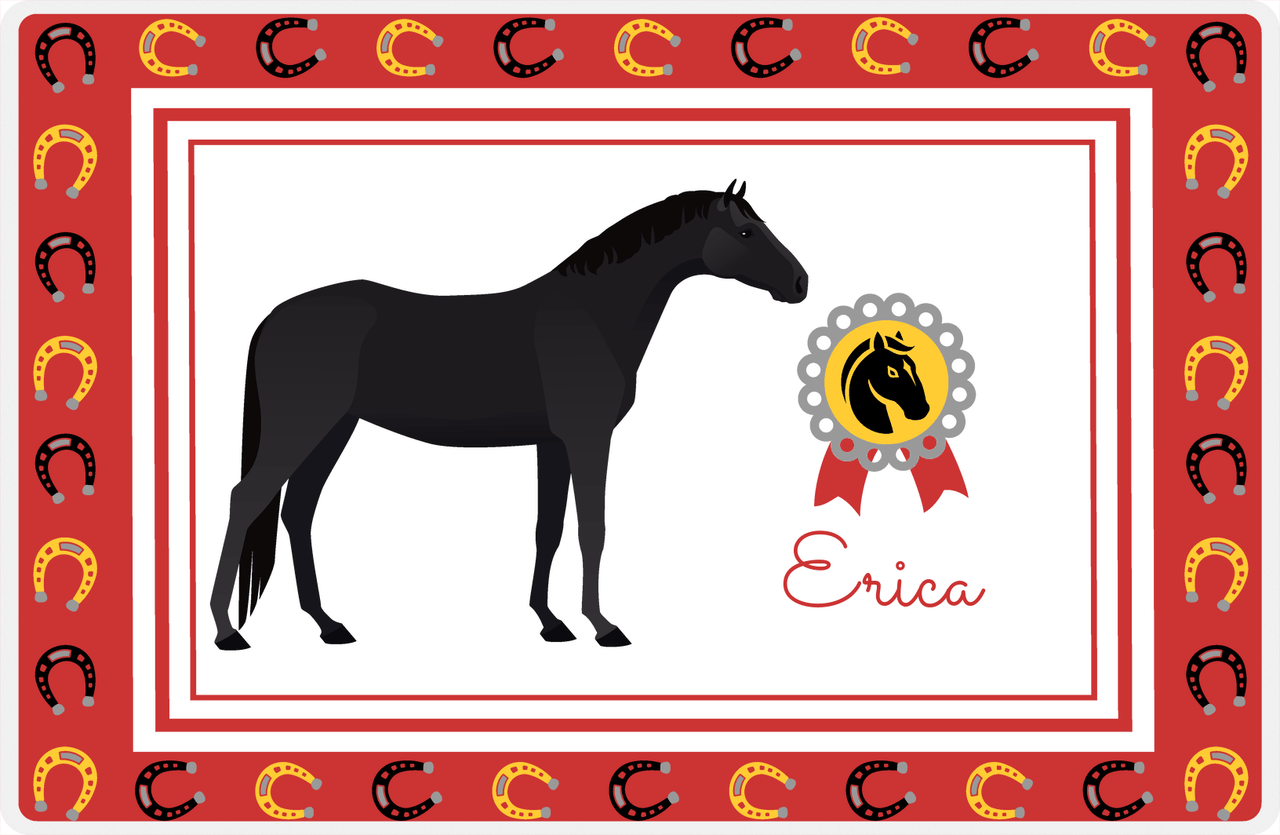 Personalized Horse Placemat IX - Red Background - Black Horse -  View