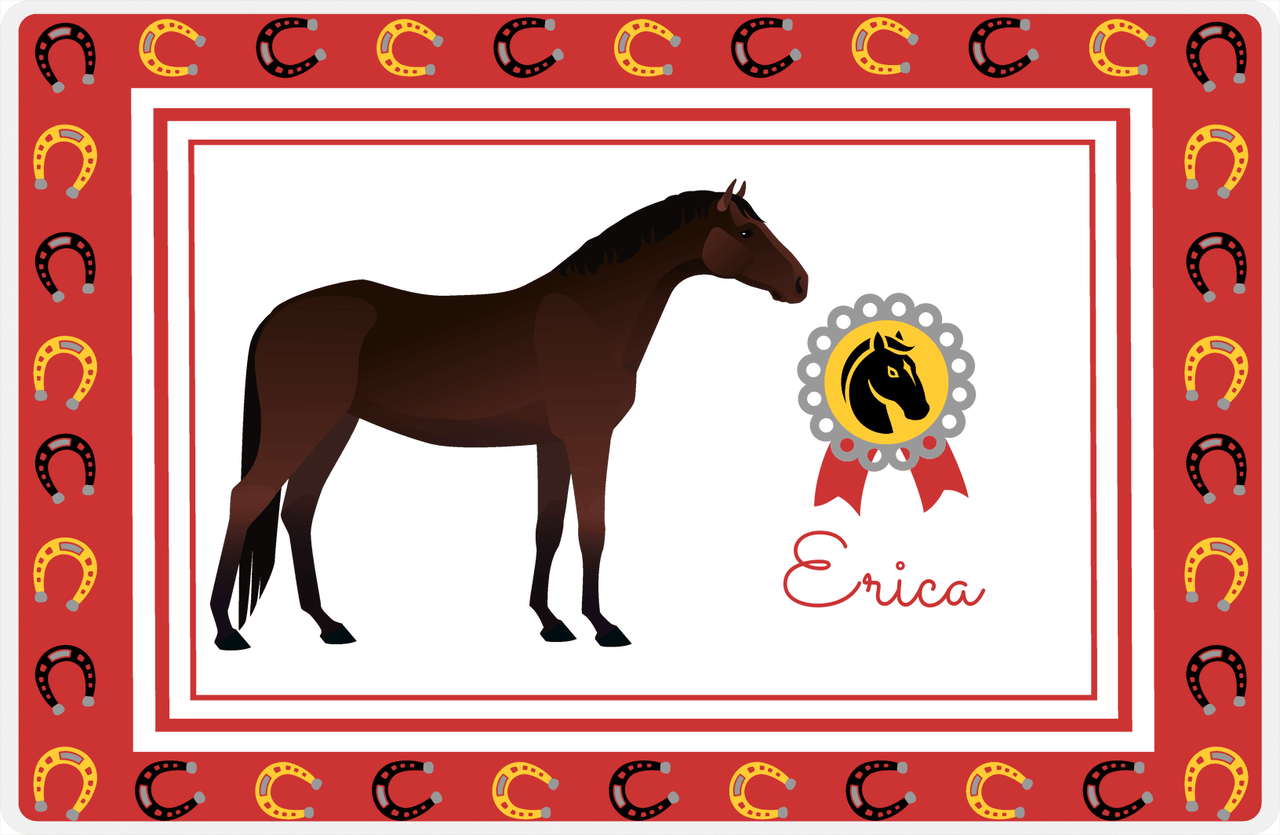 Personalized Horse Placemat IX - Red Background - Dark Bay Horse -  View