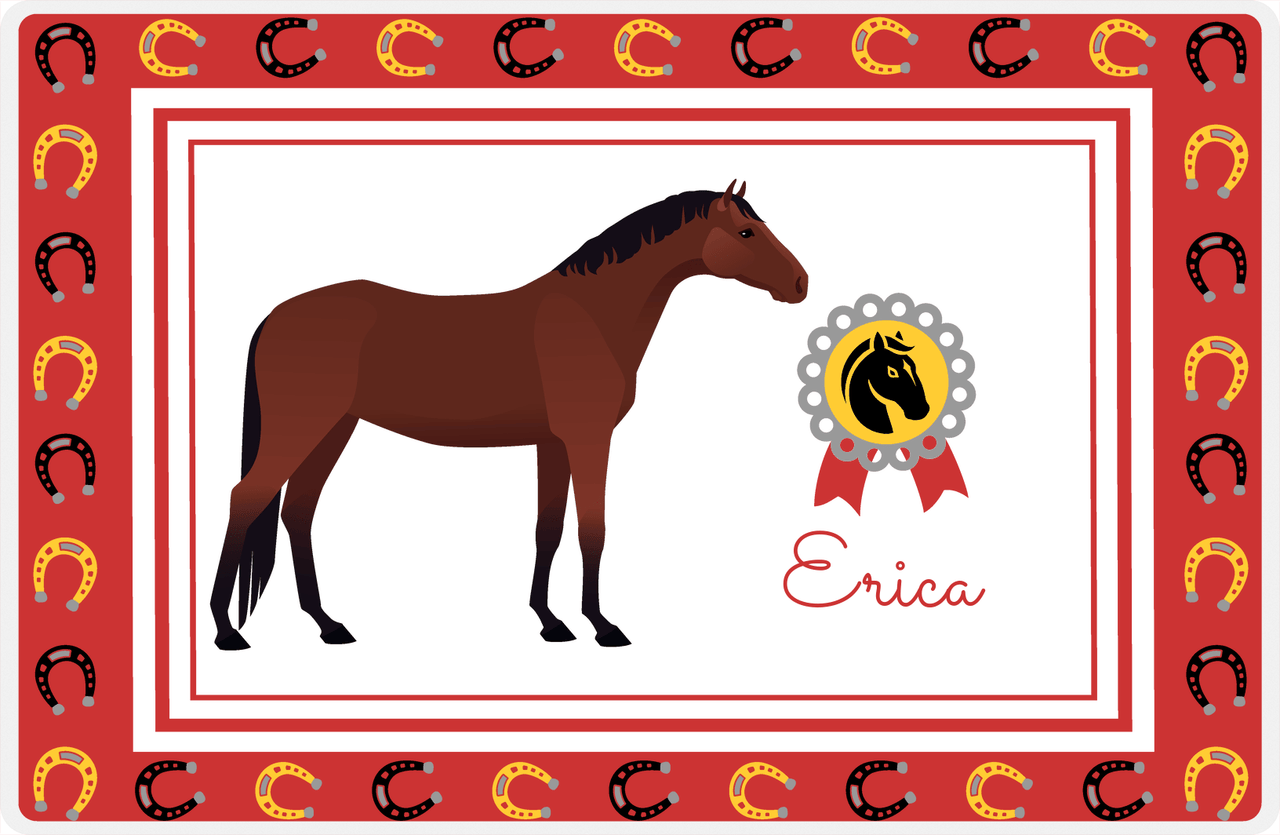 Personalized Horse Placemat IX - Red Background - Bay Horse -  View