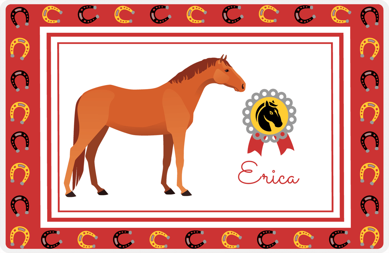 Personalized Horse Placemat IX - Red Background - Chestnut Horse -  View