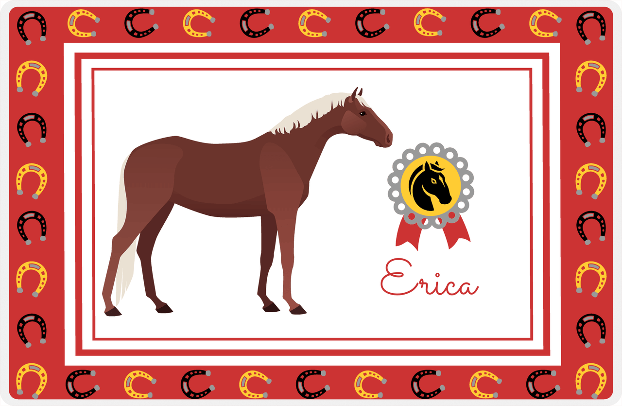 Personalized Horse Placemat IX - Red Background - Flaxen Chestnut Horse -  View