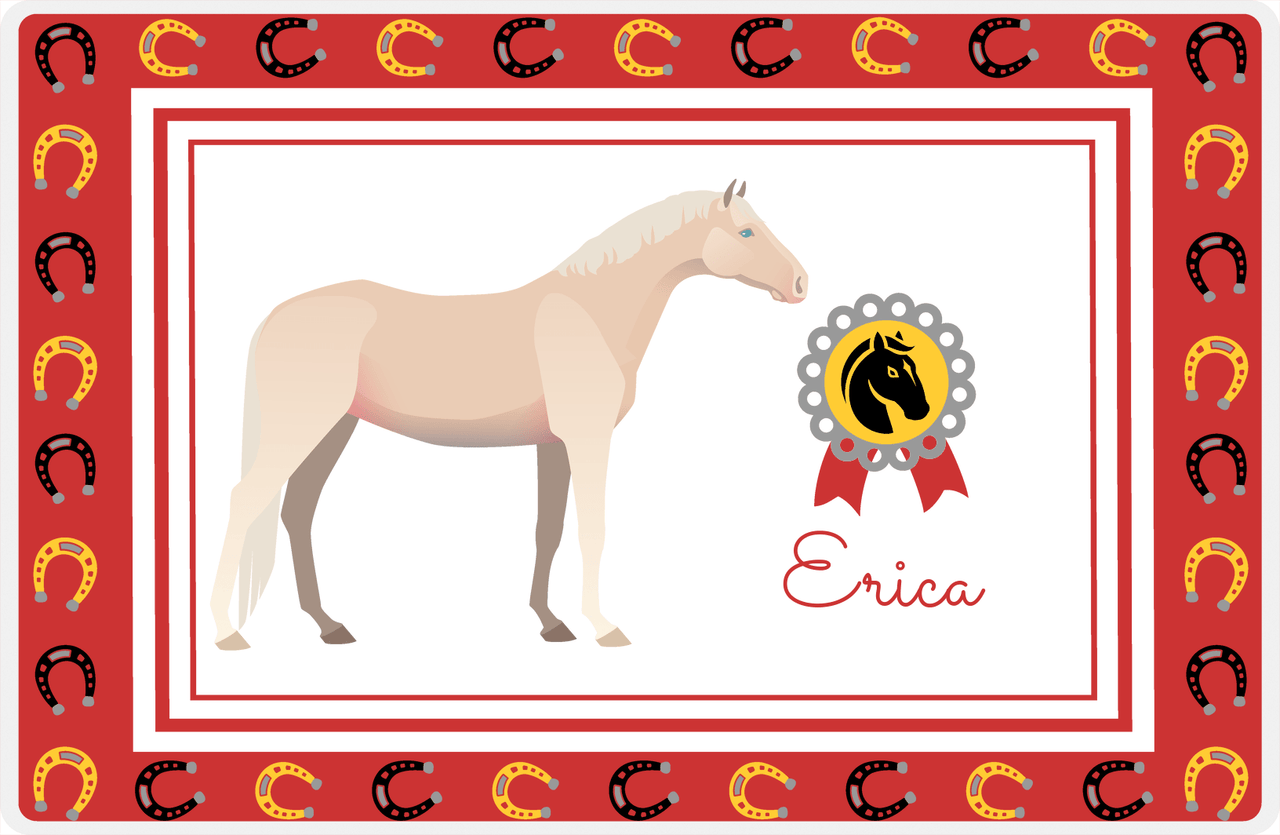 Personalized Horse Placemat IX - Red Background - Cremello Horse -  View