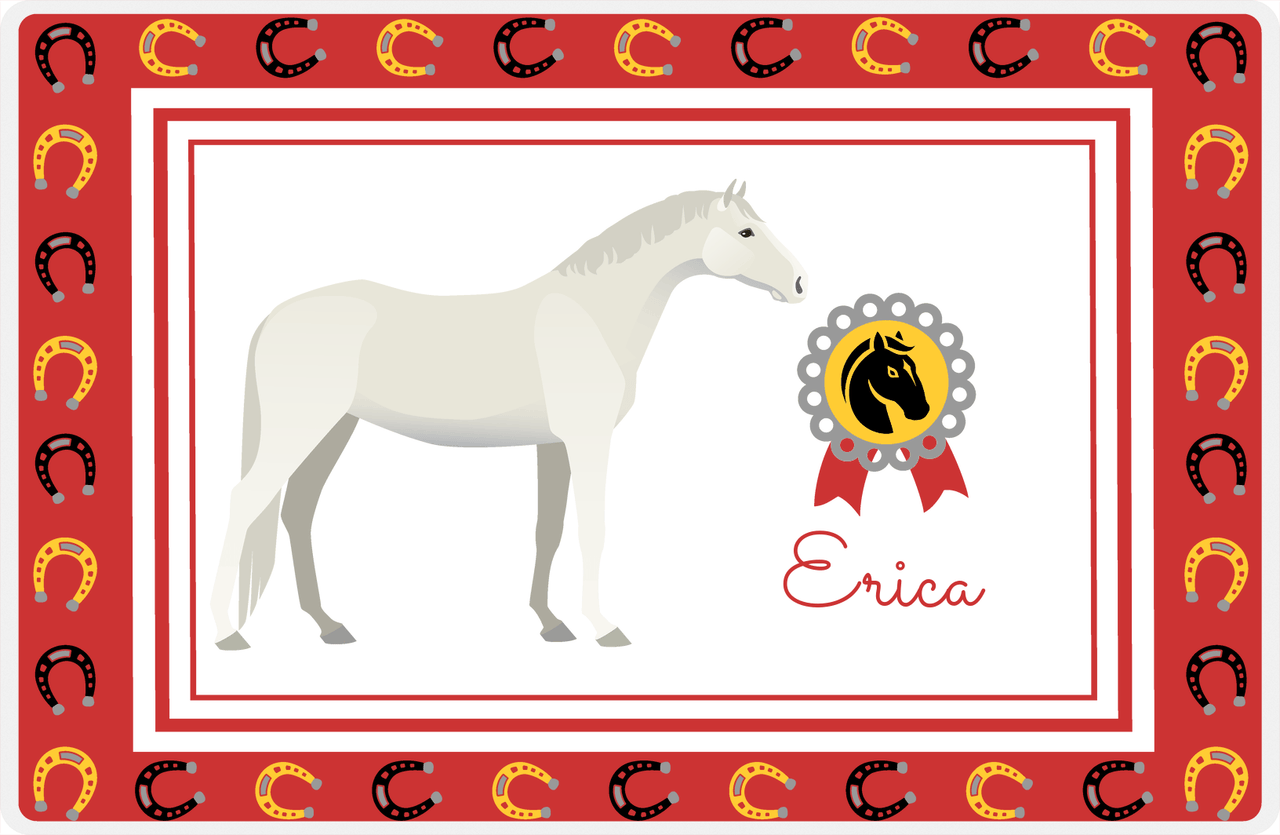 Personalized Horse Placemat IX - Red Background - Gray Horse -  View