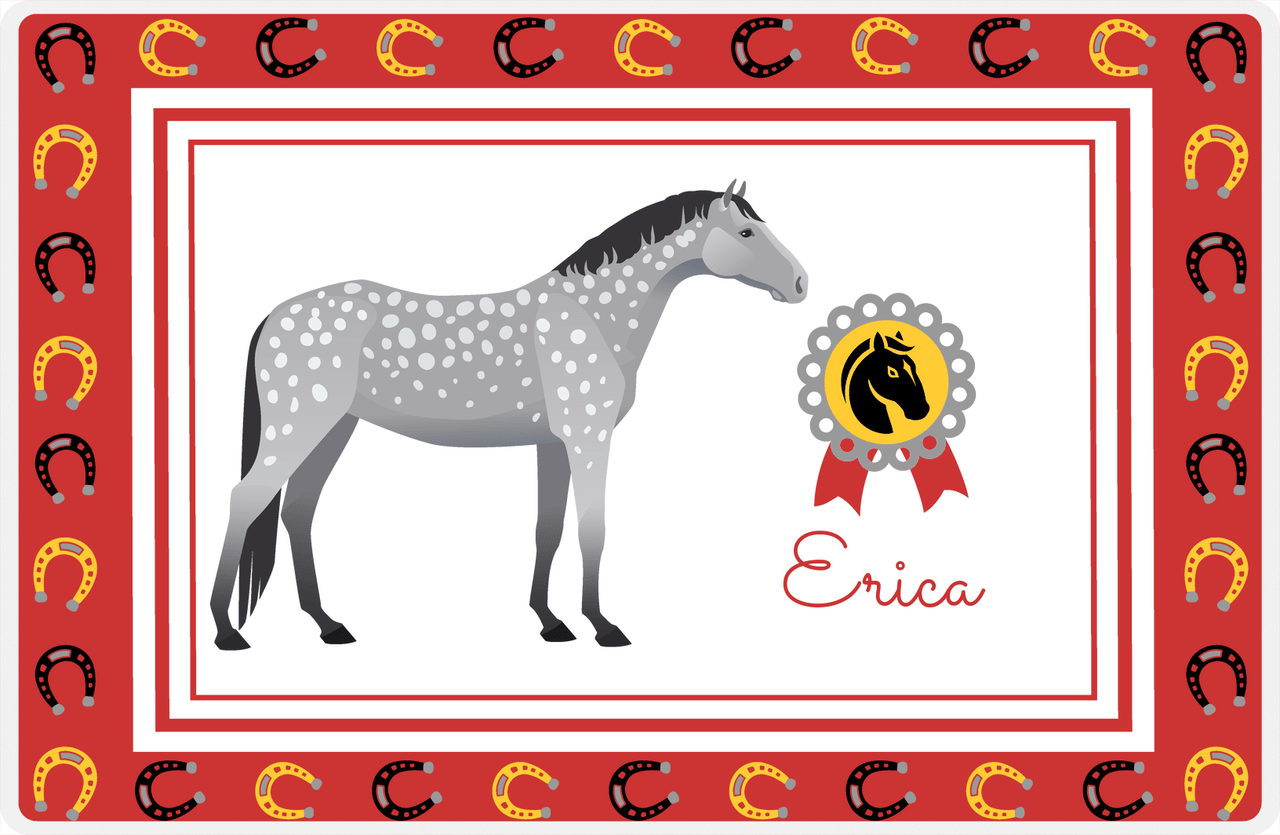 Personalized Horse Placemat IX - Red Background - Dapple Gray Horse -  View
