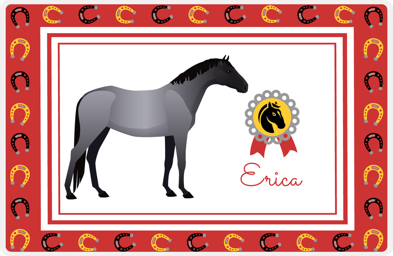 Personalized Horse Placemat IX - Red Background - Blue Roan Horse -  View