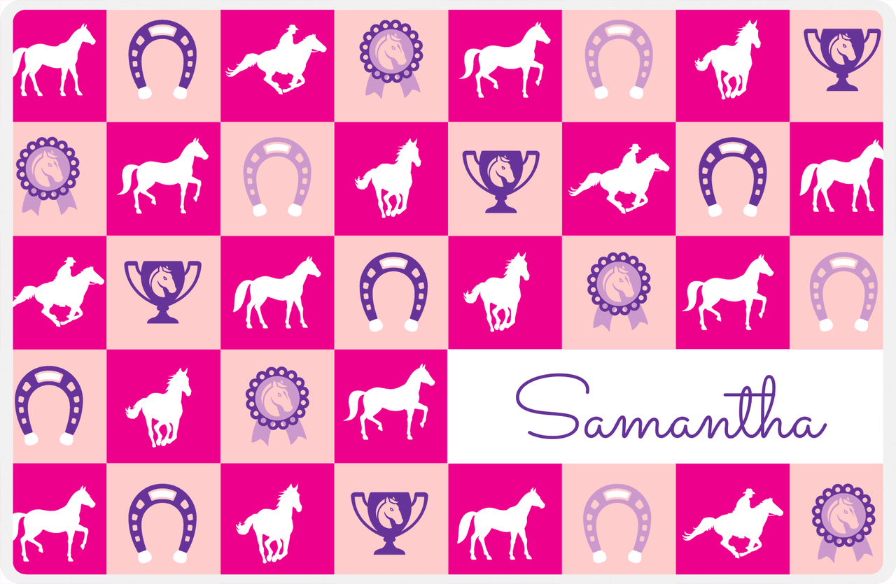 Personalized Horse Placemat X - Checkerboard - Pink Background -  View
