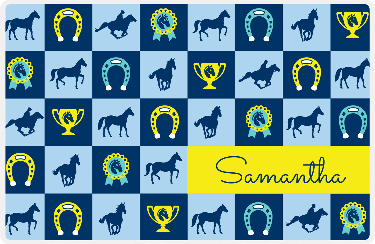 Personalized Horse Placemat X - Checkerboard - Blue Background -  View