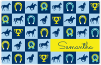 Thumbnail for Personalized Horse Placemat X - Checkerboard - Blue Background -  View