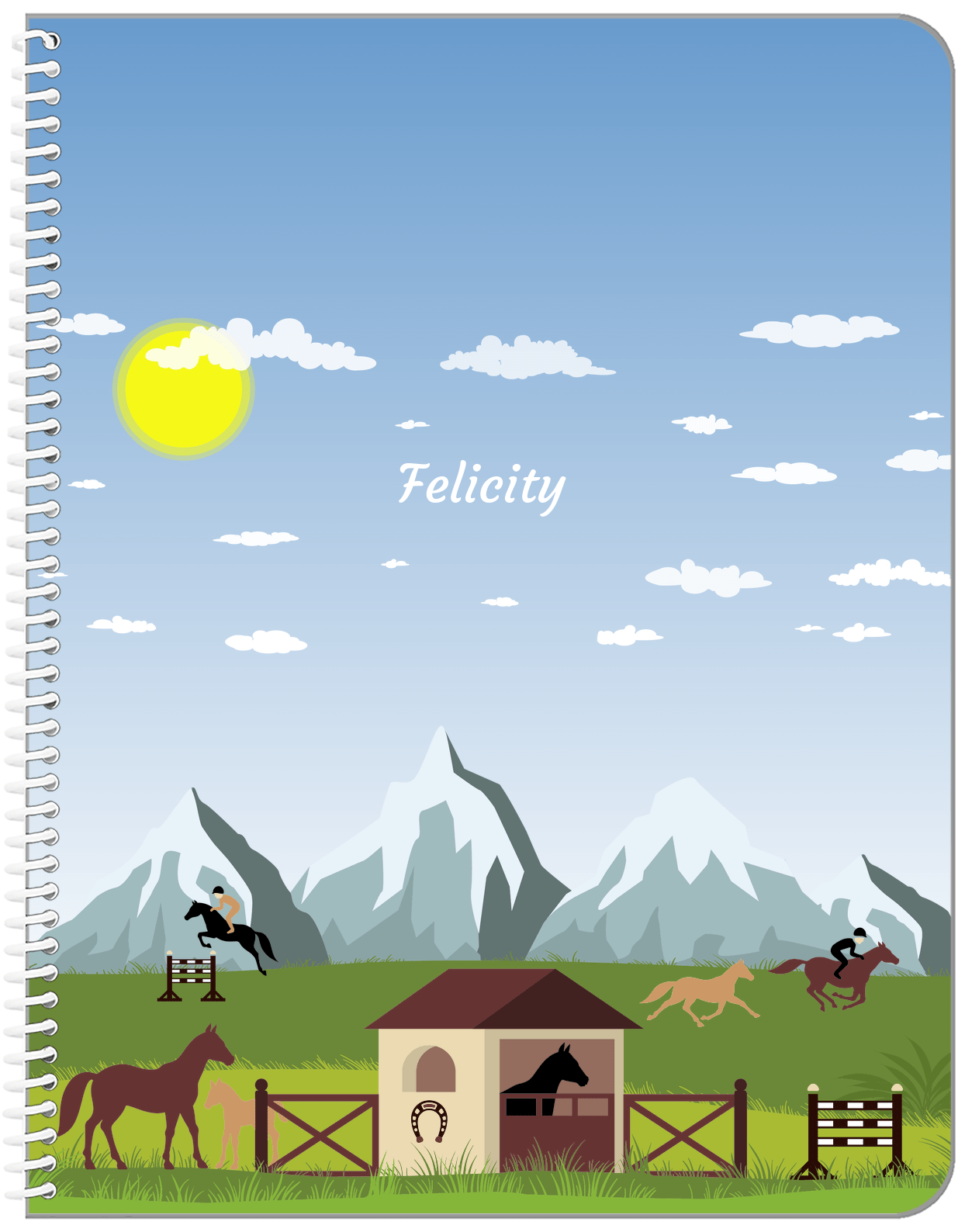 Personalized Horses Notebook I - Rocky Ranch - Blue Background - Front View