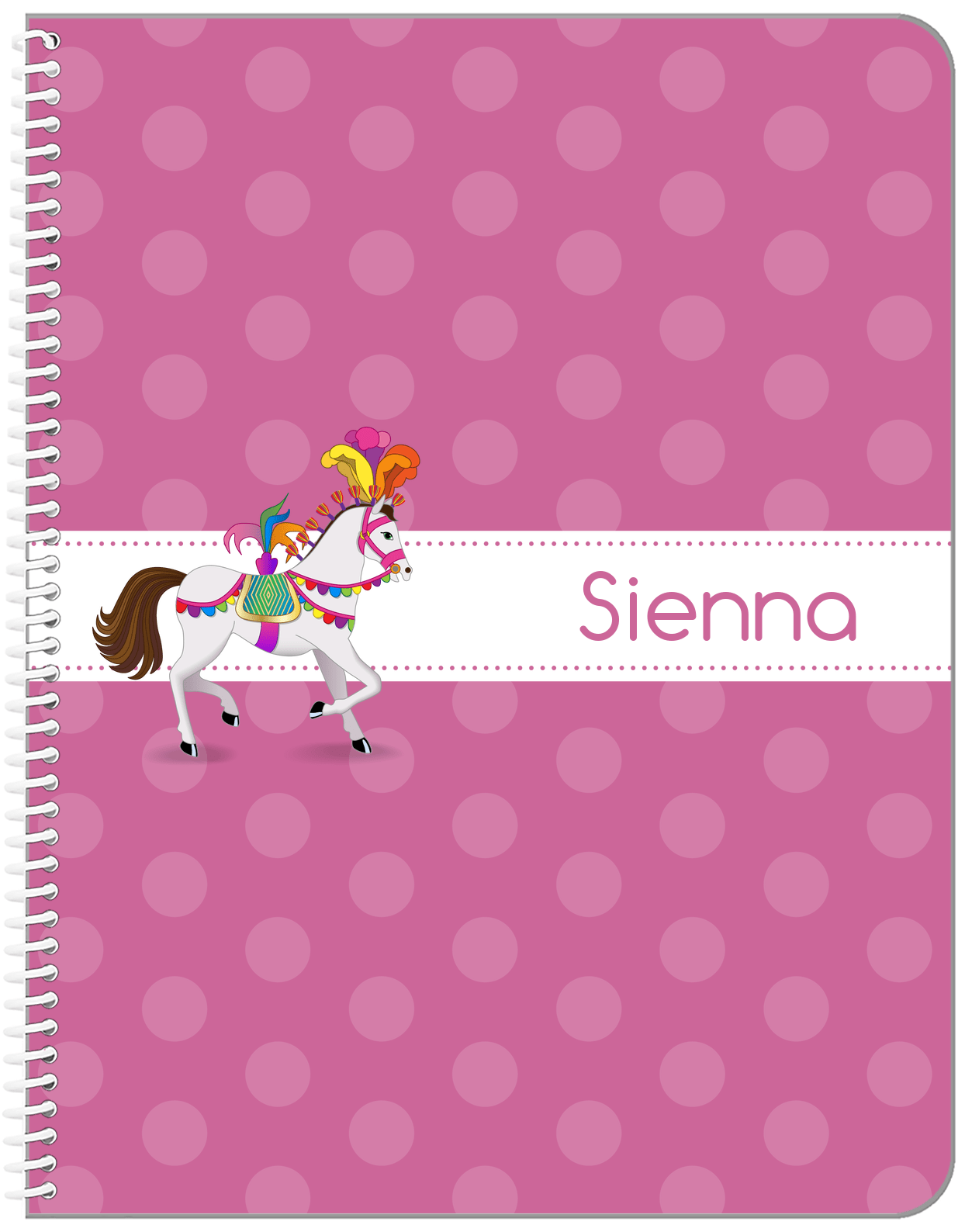 Personalized Horses Notebook III - Polka Dots - Circus Horse - Front View