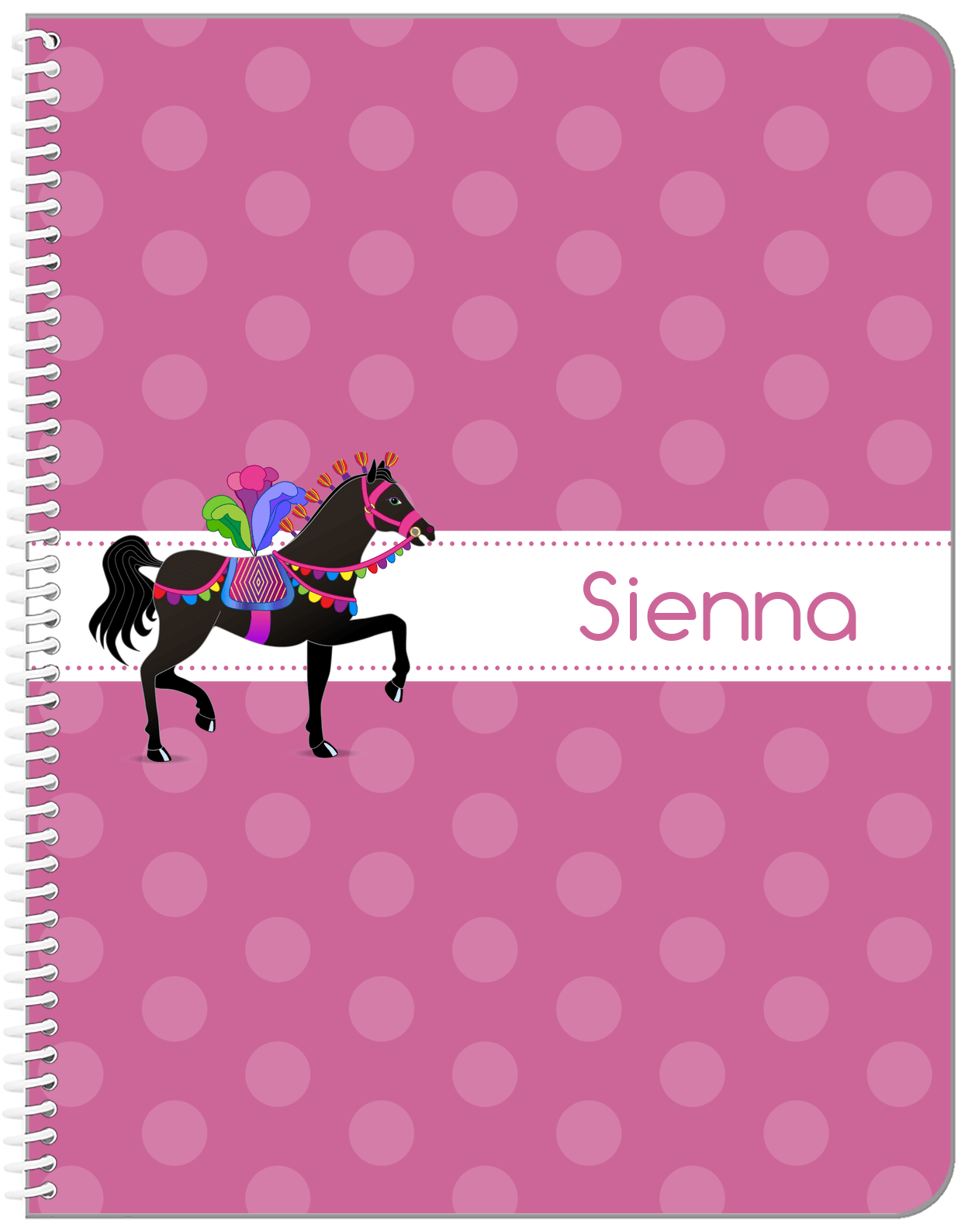 Personalized Horses Notebook III - Polka Dots - Circus Horse - Front View