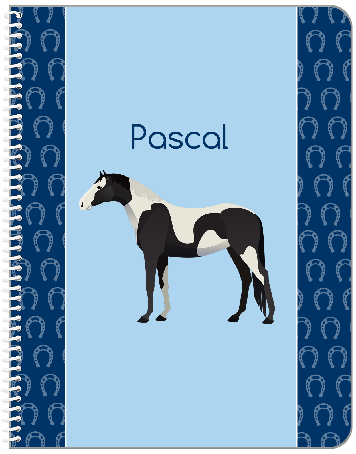 Personalized Horses Notebook IV - Piebald Horse - Front View