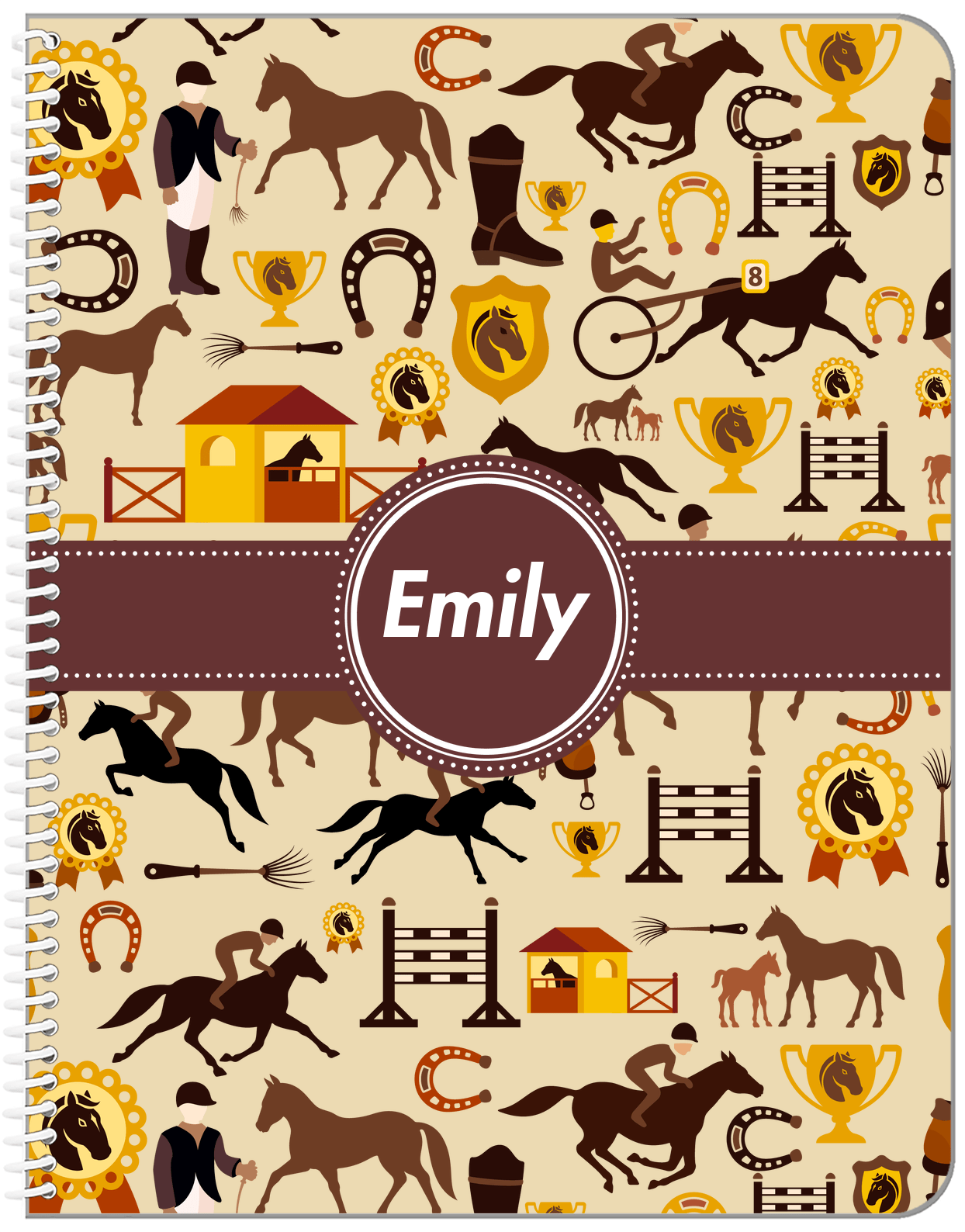Personalized Horses Notebook VI - Circle Ribbon Nameplate - Front View