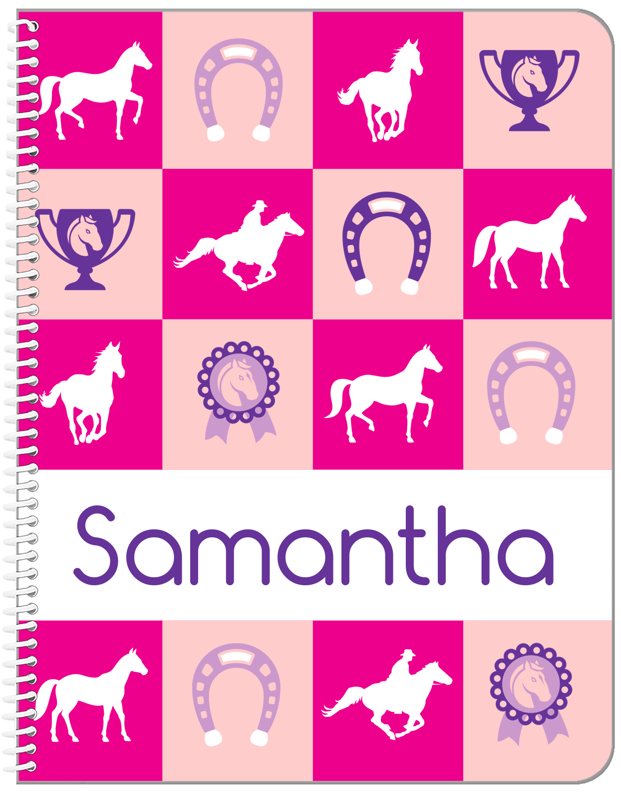 Personalized Horses Notebook X - Pink Checkerboard - Front View