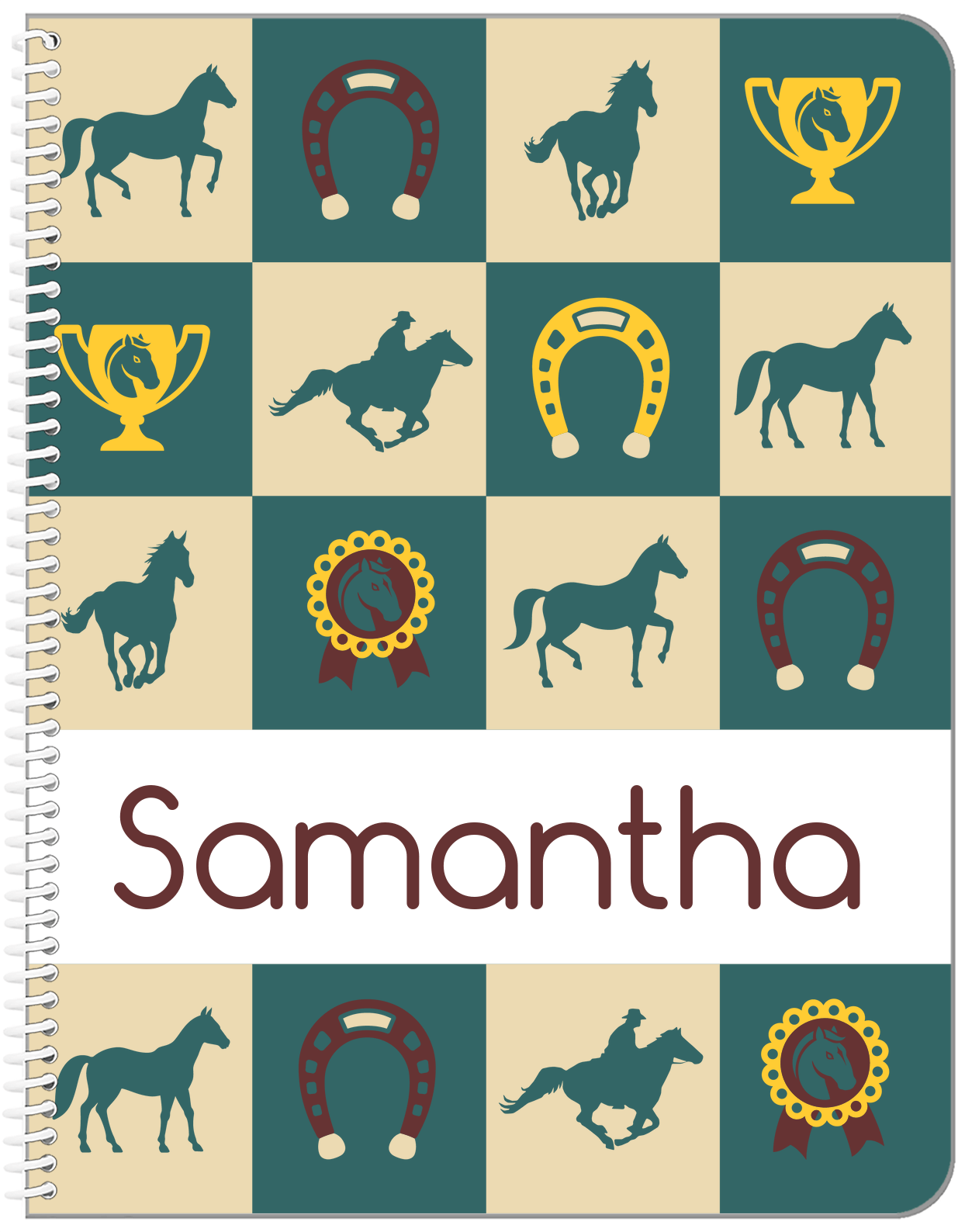 Personalized Horses Notebook X - Tan Checkerboard - Front View