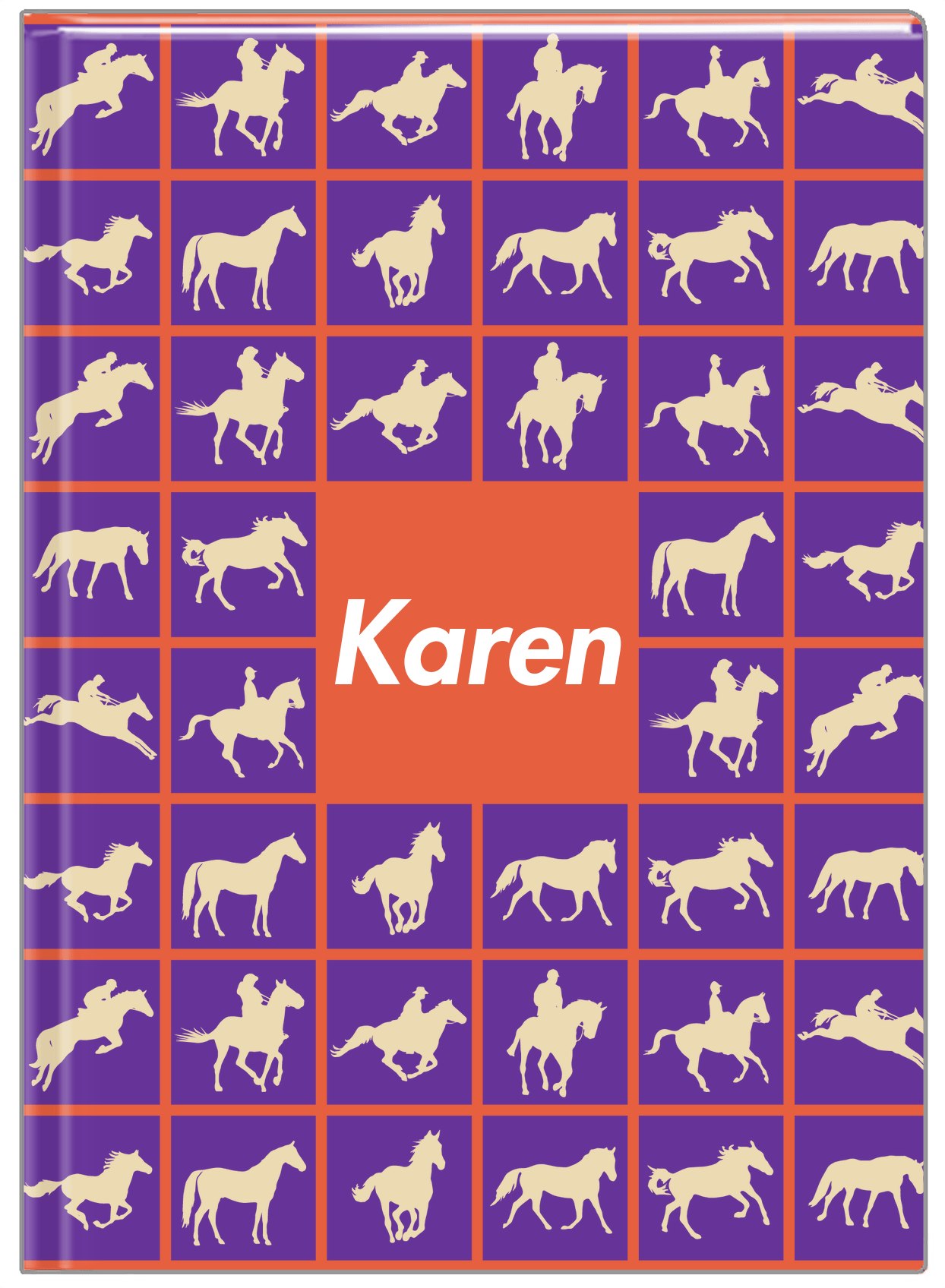 Personalized Horses Journal VII - Horses Squared - Purple Background - Front View