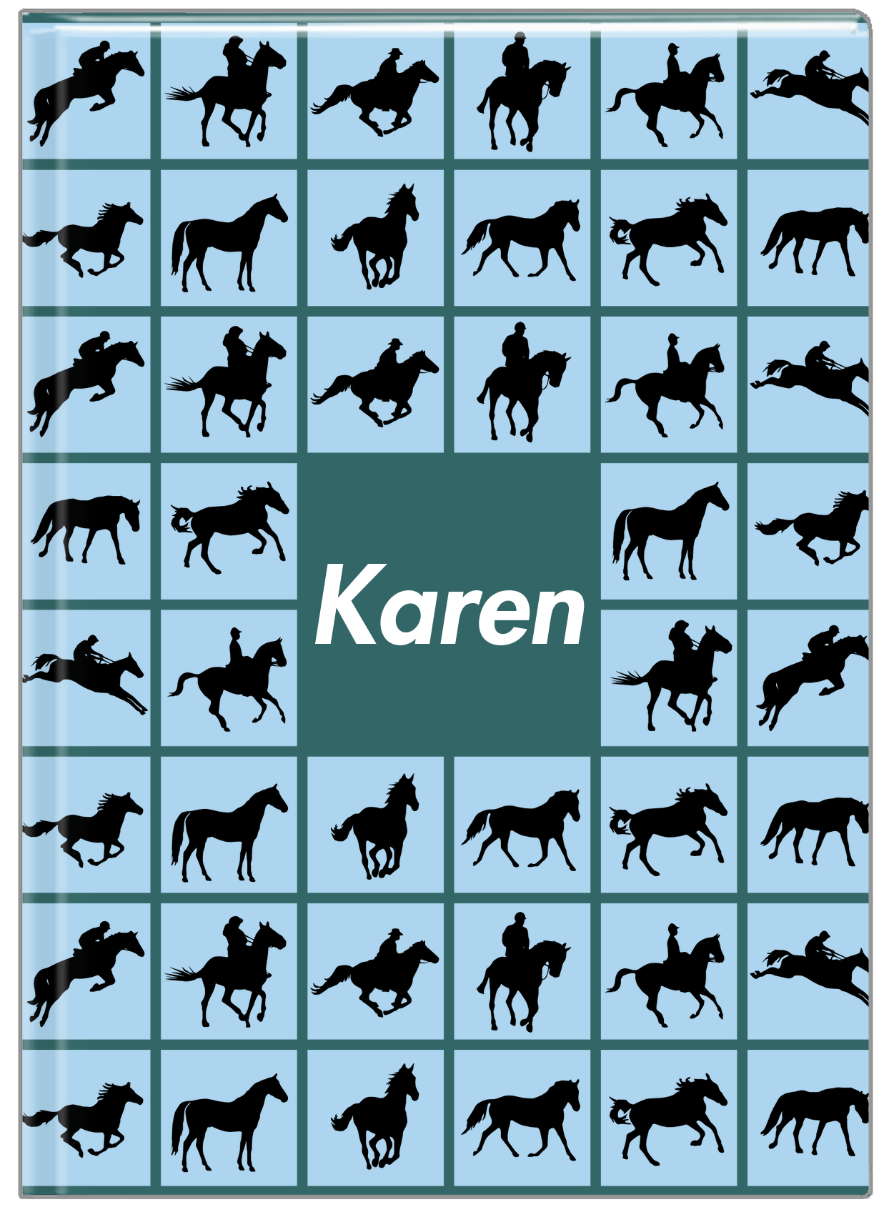 Personalized Horses Journal VII - Horses Squared - Blue Background - Front View
