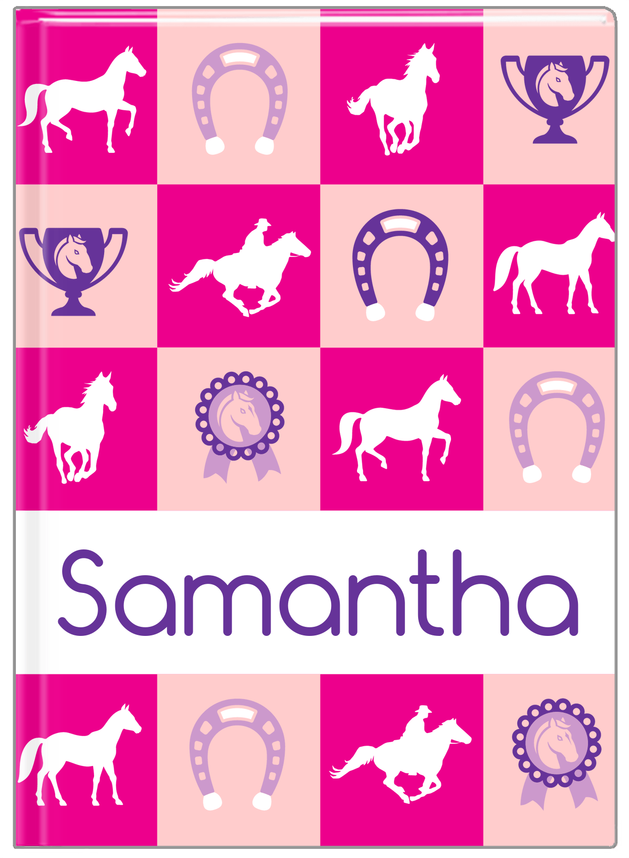 Personalized Horses Journal X - Checkerboard - Pink Background - Front View