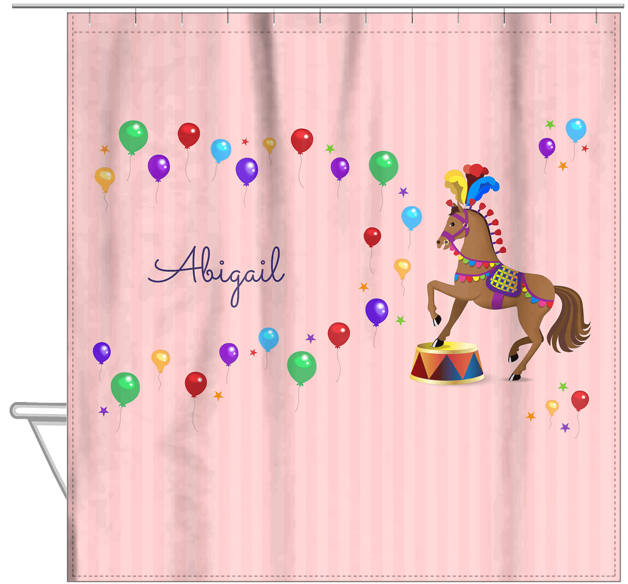 Personalized Horses Shower Curtain II - Circus Horse II - Hanging View
