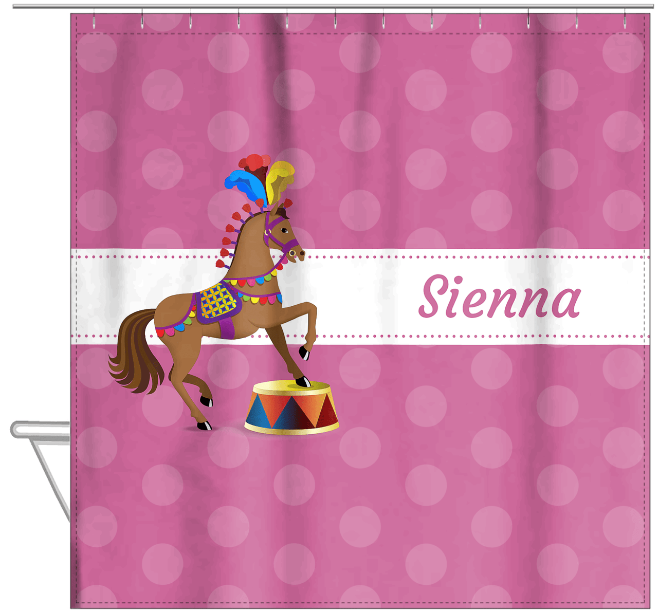 Personalized Horses Shower Curtain III - Polka Dots - Circus Horse II - Hanging View