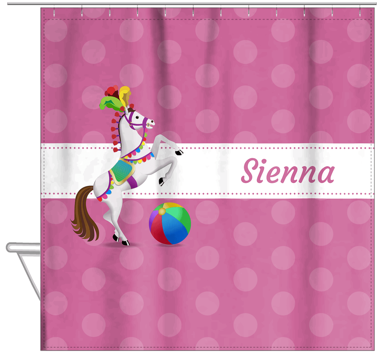 Personalized Horses Shower Curtain III - Polka Dots - Circus Horse III - Hanging View