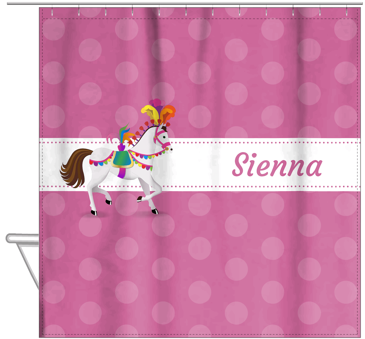 Personalized Horses Shower Curtain III - Polka Dots - Circus Horse IV - Hanging View