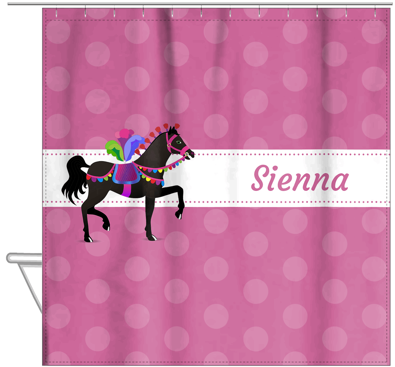 Personalized Horses Shower Curtain III - Polka Dots - Circus Horse V - Hanging View