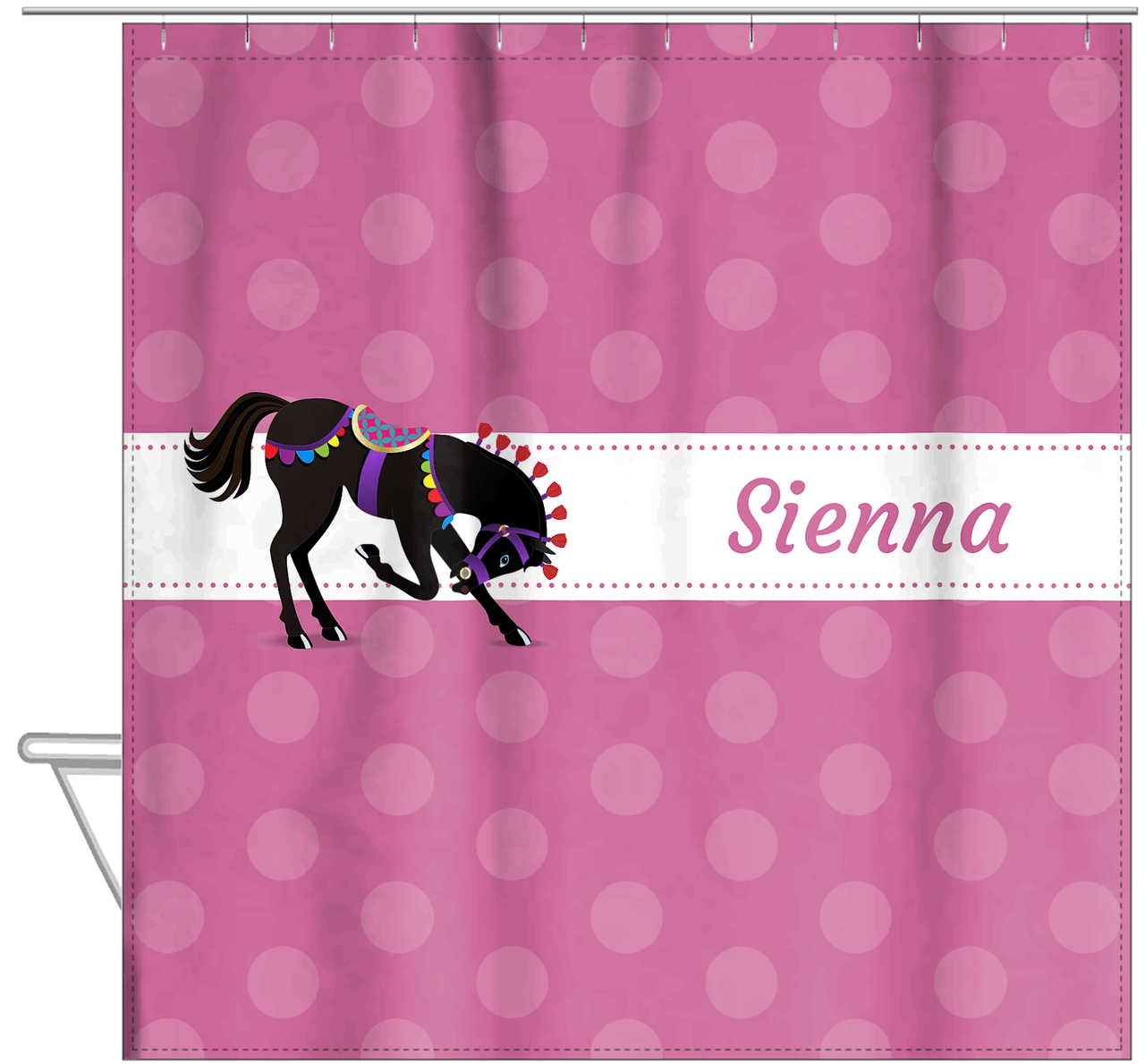Personalized Horses Shower Curtain III - Polka Dots - Circus Horse VI - Hanging View