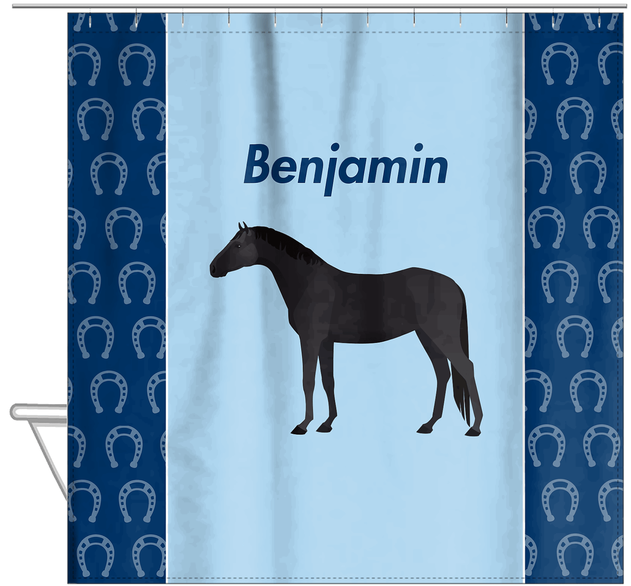 Personalized Horses Shower Curtain IV - Black Horse - Hanging View
