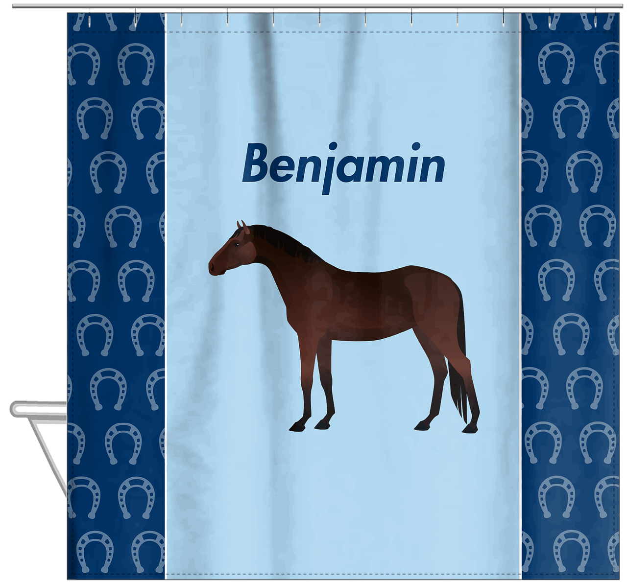 Personalized Horses Shower Curtain IV - Dark Bay Horse - Hanging View