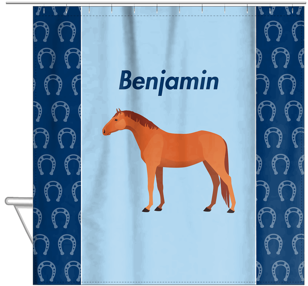Personalized Horses Shower Curtain IV - Chestnut Horse - Hanging View