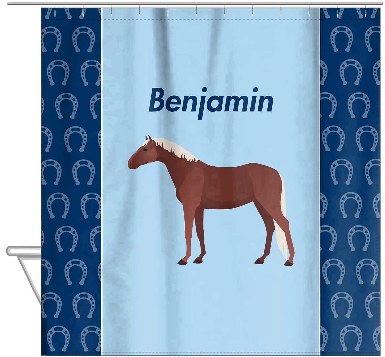 Personalized Horses Shower Curtain IV - Flaxen Chestnut Horse - Hanging View
