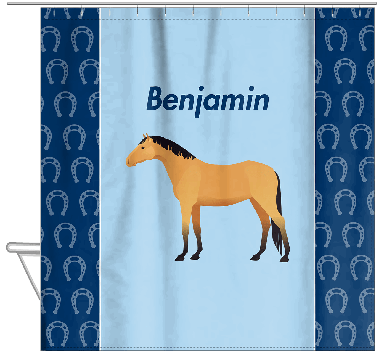 Personalized Horses Shower Curtain IV - Buckskin Horse - Hanging View