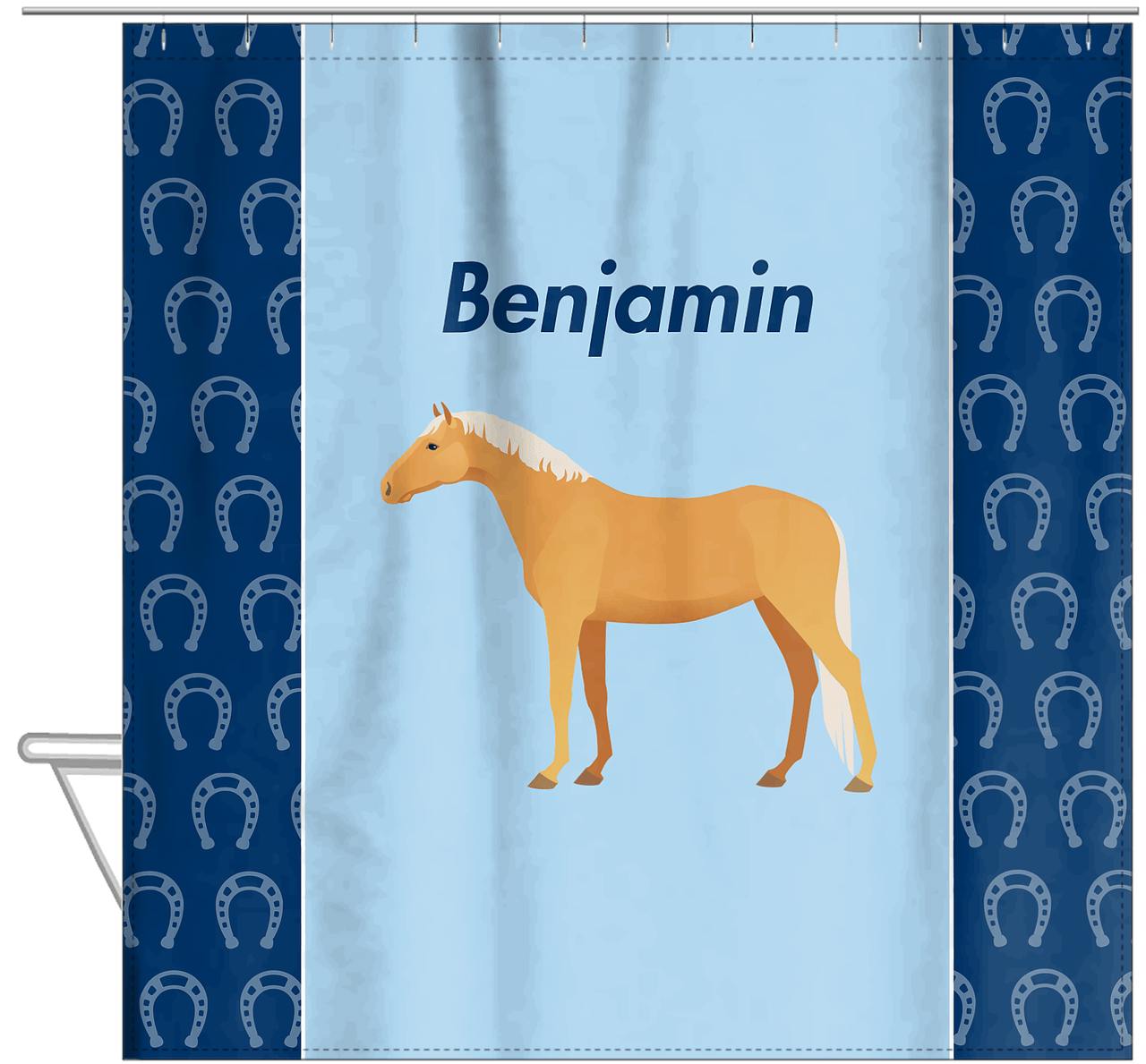 Personalized Horses Shower Curtain IV - Palomino Horse - Hanging View