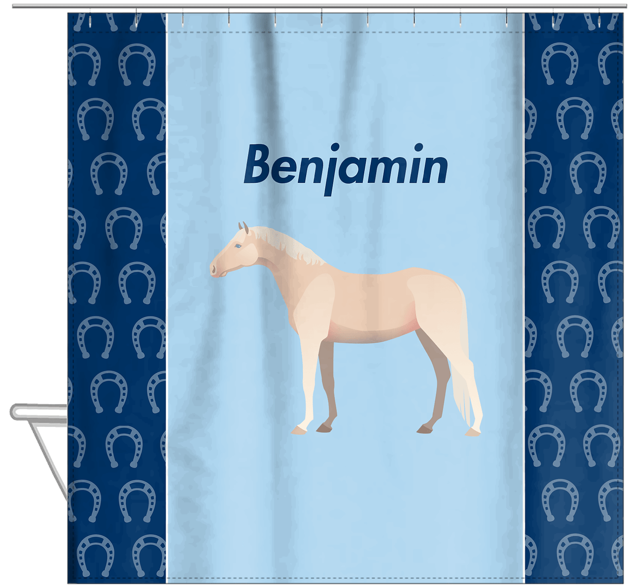 Personalized Horses Shower Curtain IV - Cremello Horse - Hanging View