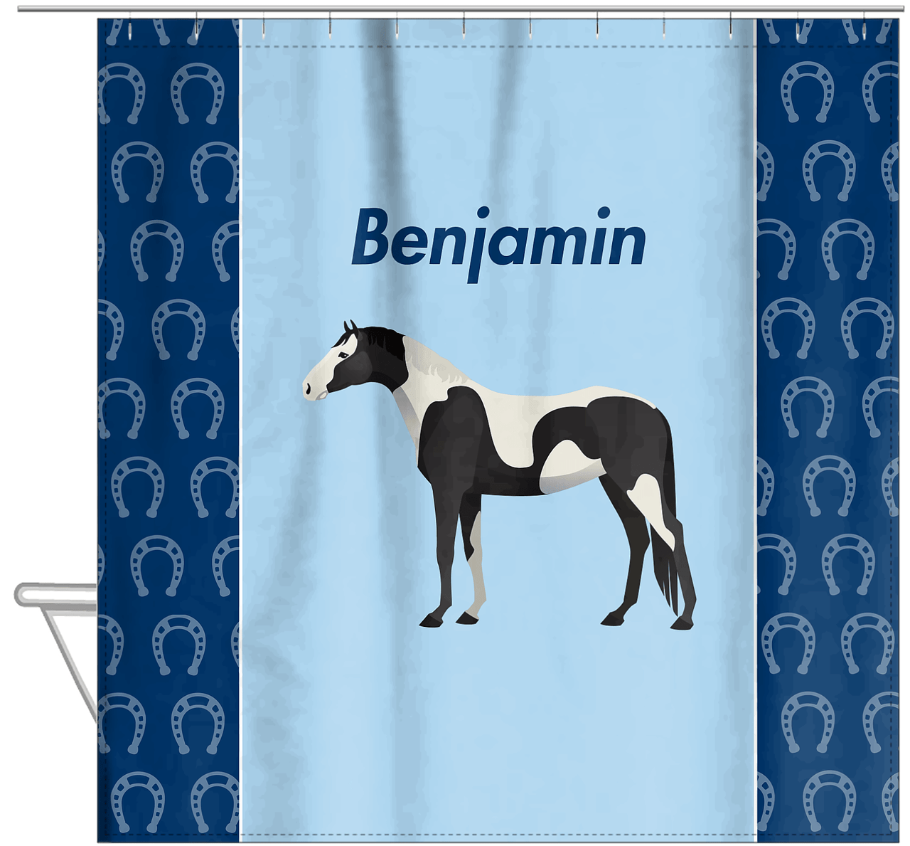 Personalized Horses Shower Curtain IV - Piebald Horse - Hanging View