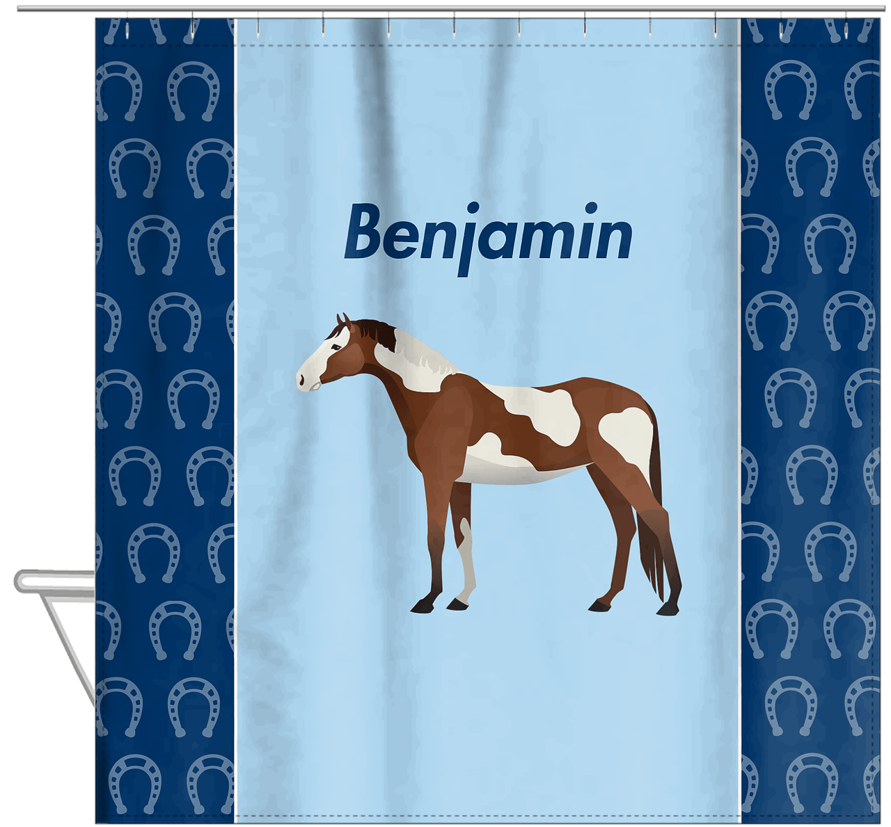 Personalized Horses Shower Curtain IV - Skewbald Horse - Hanging View